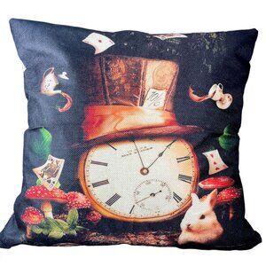 Alice Wonderland Accent Pillowcase Clock Rabbit Throw Pillow Cushion Cover Decor
